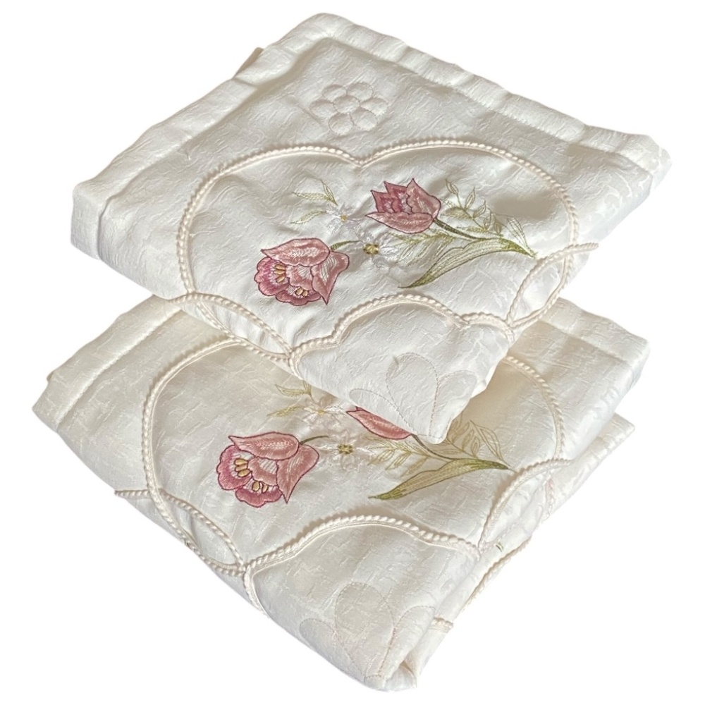 Vintage floral embroidered zippered pillowcase set (2)